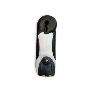 Handmade Wood Carving Penguin + Chick Figure Statue Rustic Decor 6''